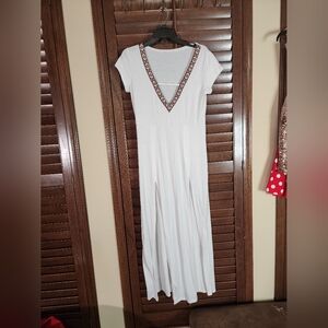 Source Unknown White Pleated Maxi Sundress